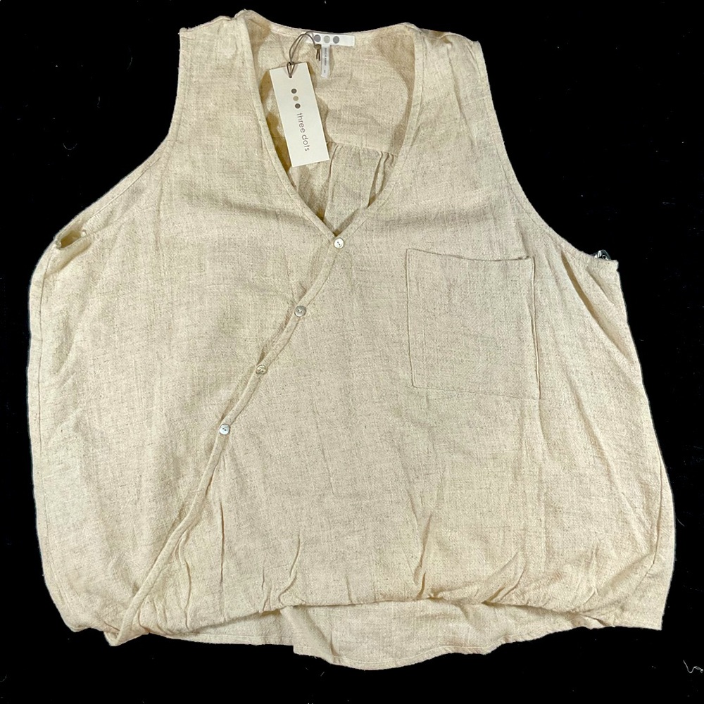 THREE DOTS Textured Blouse with Elastic Front Tuck | S